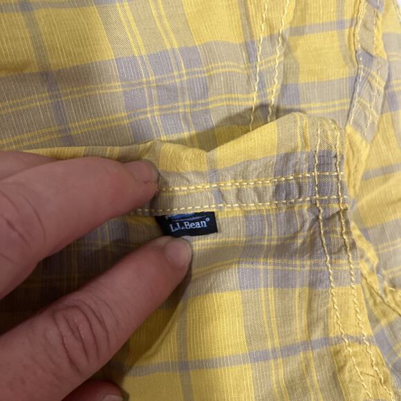 LL Bean Shirt Men's XXL Button Up Yellow Plaid Short Sleeve Linen Cotton Preppy - Picture 9 of 11